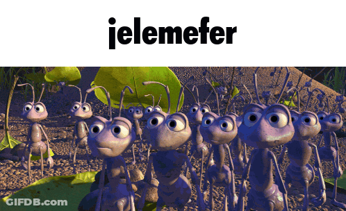 A Group Of Cartoon Ants Are Standing Next To Each Other With The Word Jelemefer Above Them GIF