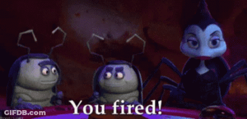 A Group Of Cartoon Ants Are Standing Next To Each Other With The Words " You Fired " Above Them GIF
