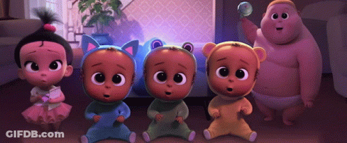 A Group Of Cartoon Babies Are Sitting In A Room GIF