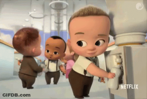 A Group Of Cartoon Babies Are Standing Around A Machine With Netflix Written On The Bottom GIF