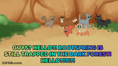 A Group Of Cartoon Cats Standing Next To Each Other With The Caption " Guys Hello " GIF