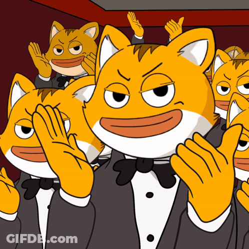 A Group Of Cartoon Cats Wearing Tuxedos And Bow Ties Are Making Funny Faces GIF
