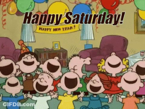 A Group Of Cartoon Characters Are Celebrating A New Year 'S Eve Party With Balloons . GIF