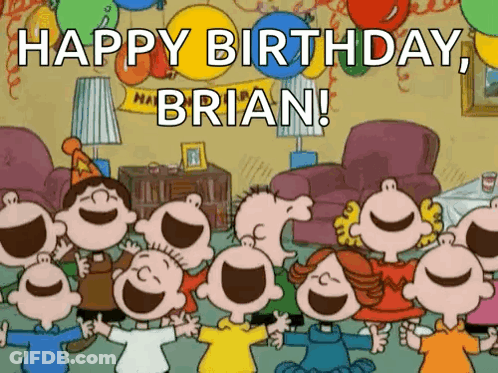 A Group Of Cartoon Characters Are Celebrating Brian 'S Birthday . GIF