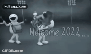 A Group Of Cartoon Characters Are Dancing And Laughing In A Black And White Video . GIF
