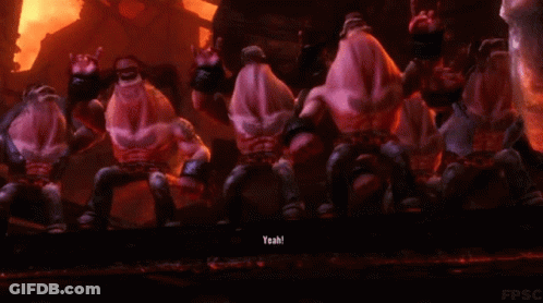 A Group Of Cartoon Characters Are Dancing And One Of Them Says Yeah ! GIF