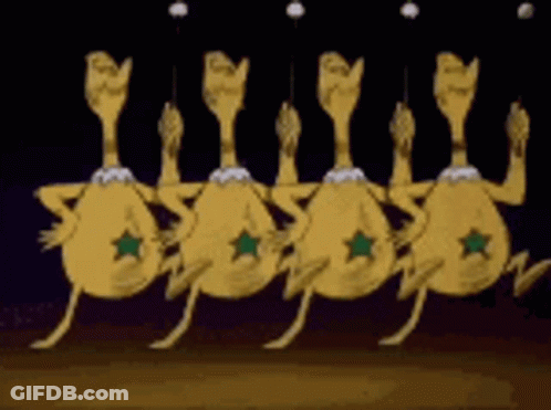 Cartoon Characters Dancing With Green Stars GIF