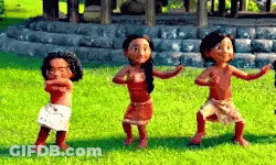 A Group Of Cartoon Characters Are Dancing Together In The Grass . GIF