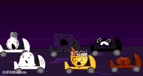 A Group Of Cartoon Characters Are Driving In A Dark Room GIF