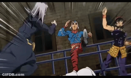 A Group Of Cartoon Characters Are Fighting Each Other . GIF