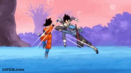 A Group Of Cartoon Characters Are Fighting Each Other On A Purple Background GIF