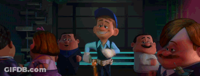 A Group Of Cartoon Characters Are Gathered Around A Man With A Blue Hat GIF