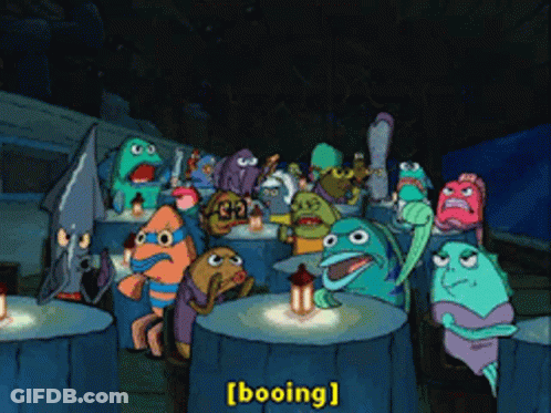 A Group Of Cartoon Characters Are Gathered Around A Table With The Words Booing Written On The Bottom GIF