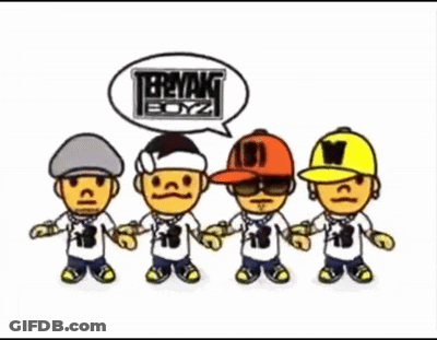 A Group Of Cartoon Characters Are Holding Hands With A Speech Bubble That Says Teeyang Boyz GIF