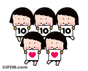 A Group Of Cartoon Characters Are Holding Signs That Say 10 And A Heart . GIF