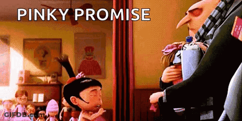 A Group Of Cartoon Characters Are Hugging Each Other In A Room With The Words `` Pinky Promise '' . GIF