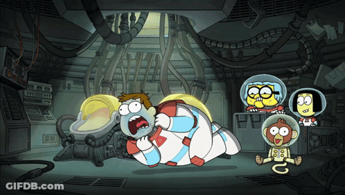 Cartoon Characters In Room With Monkey GIF