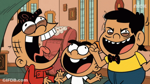 A Group Of Cartoon Characters Are Laughing In A Living Room With A Nickelodeon Logo In The Corner GIF