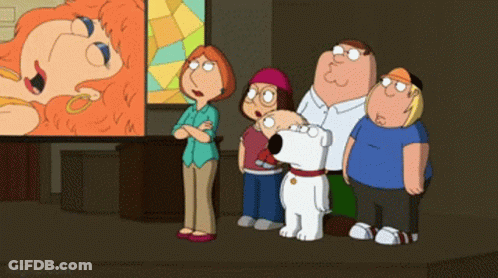 A Group Of Cartoon Characters Are Looking At A Painting Of A Woman GIF