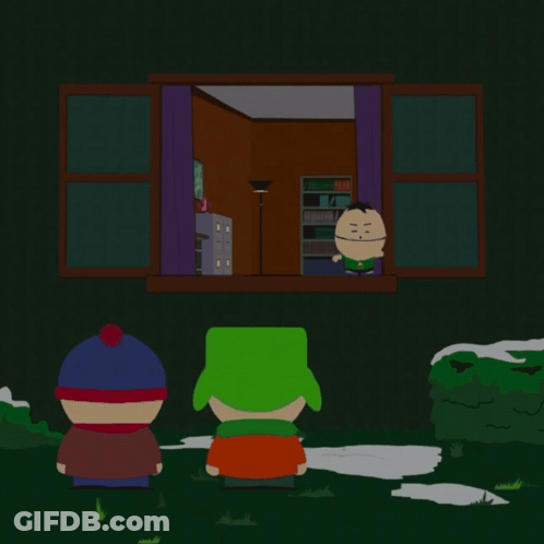 A Group Of Cartoon Characters Are Looking Out A Window GIF