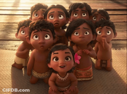 A Group Of Cartoon Characters Are Looking Up At Something GIF