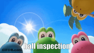 A Group Of Cartoon Characters Are Looking Up At The Sun And The Words Ball Inspection Are On The Bottom GIF