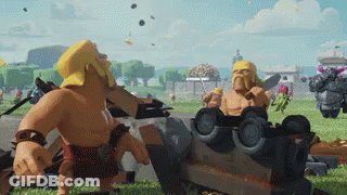A Group Of Cartoon Characters Are Playing A Video Game Called Clash Of Clans GIF
