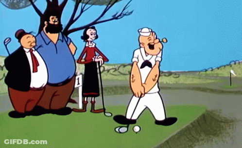 A Group Of Cartoon Characters Are Playing Golf And One Of Them Has The Number 1 On The Sign GIF