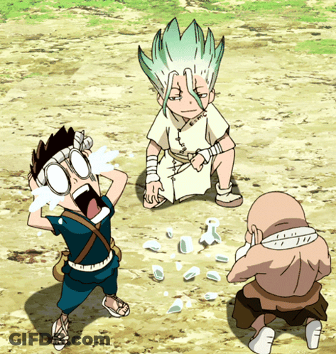 A Group Of Cartoon Characters Are Playing With Broken Glass And One Of Them Is Crying GIF