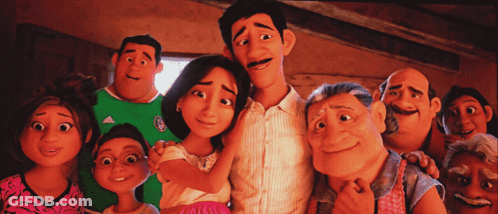 A Group Of Cartoon Characters Are Posing For A Picture With One Wearing A Green Adidas Shirt GIF