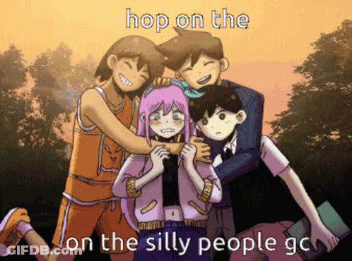A Group Of Cartoon Characters Are Posing For A Picture With The Caption " Hop On The On The Silly People Go " GIF