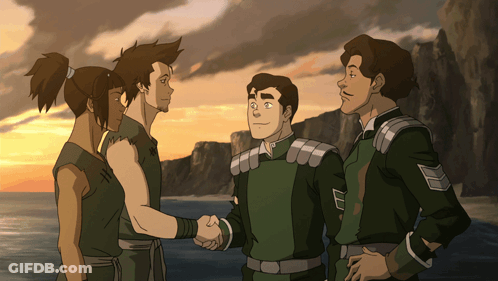 A Group Of Cartoon Characters Are Shaking Hands With Each Other GIF