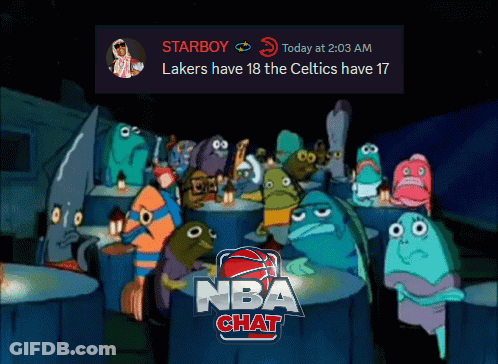 A Group Of Cartoon Characters Are Sitting Around A Table With The Nba Chat Logo On The Bottom Right GIF