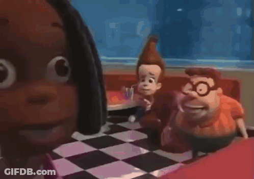 Cartoon Characters Sitting At Diner Table GIF