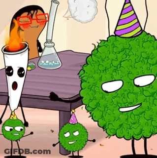 A Group Of Cartoon Characters Are Sitting At A Table With A Bong And A Cigarette GIF