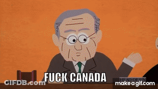 A Group Of Cartoon Characters Are Sitting In A Classroom And One Of Them Is Saying Fuck Canada GIF