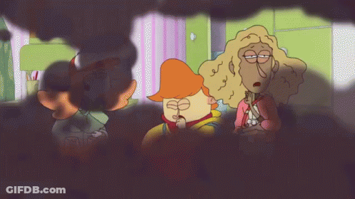 A Group Of Cartoon Characters Are Sitting In A Room GIF