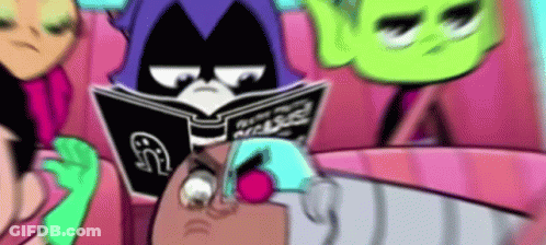A Group Of Cartoon Characters Are Sitting On A Couch Reading A Book . GIF
