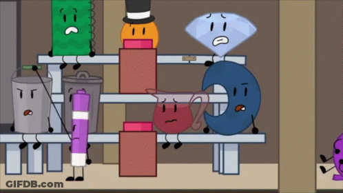 A Group Of Cartoon Characters Are Sitting On A Shelf Including A Diamond GIF