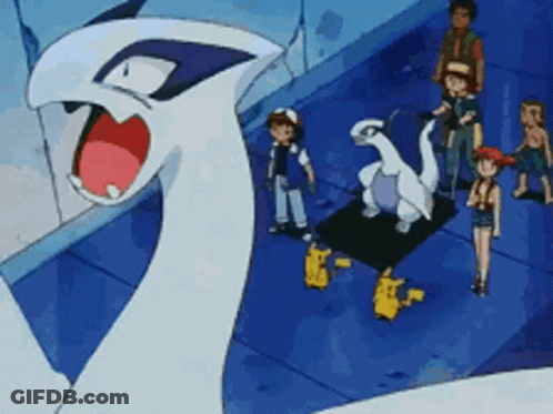 A Group Of Cartoon Characters Are Standing Around A Large White Swan GIF