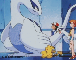 A Group Of Cartoon Characters Are Standing Around A Large White Swan GIF