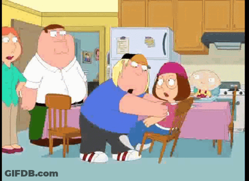A Group Of Cartoon Characters Are Standing Around A Table In A Kitchen GIF