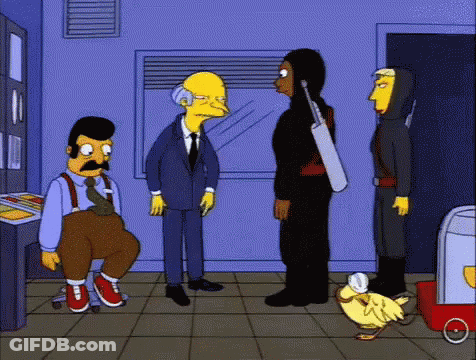 A Group Of Cartoon Characters Are Standing In A Room With A Duck In The Foreground . GIF