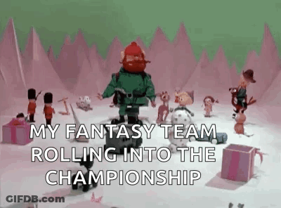 A Group Of Cartoon Characters Are Standing In A Snowy Forest . GIF