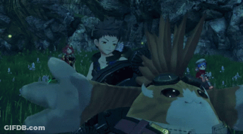 A Group Of Cartoon Characters Are Standing In The Grass GIF