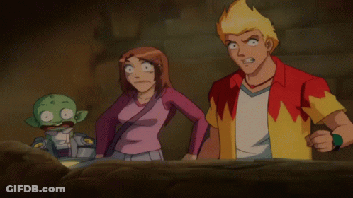 A Group Of Cartoon Characters Are Standing Next To Each Other And One Of Them Has A Green Head GIF