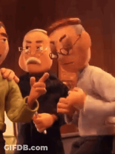 A Group Of Cartoon Characters Are Standing Next To Each Other And One Of Them Has Glasses On GIF