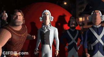A Group Of Cartoon Characters Are Standing Next To Each Other And One Of Them Has The Letter J On His Hat GIF