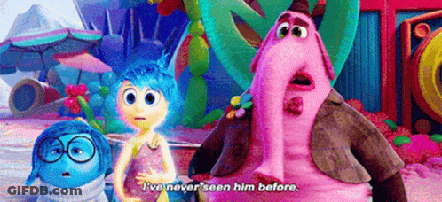 A Group Of Cartoon Characters Are Standing Next To Each Other And One Of Them Says `` I 'Ve Never Seen Him Before '' GIF