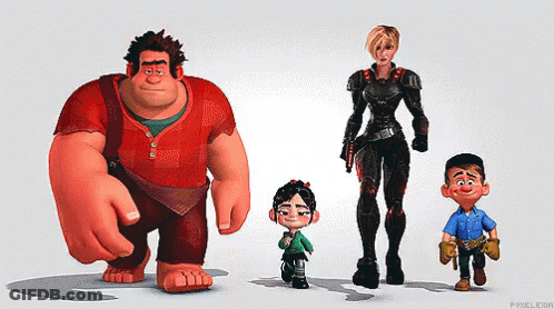 A Group Of Cartoon Characters Are Standing Next To Each Other And The Word Pixelewr Is On The Bottom Right GIF